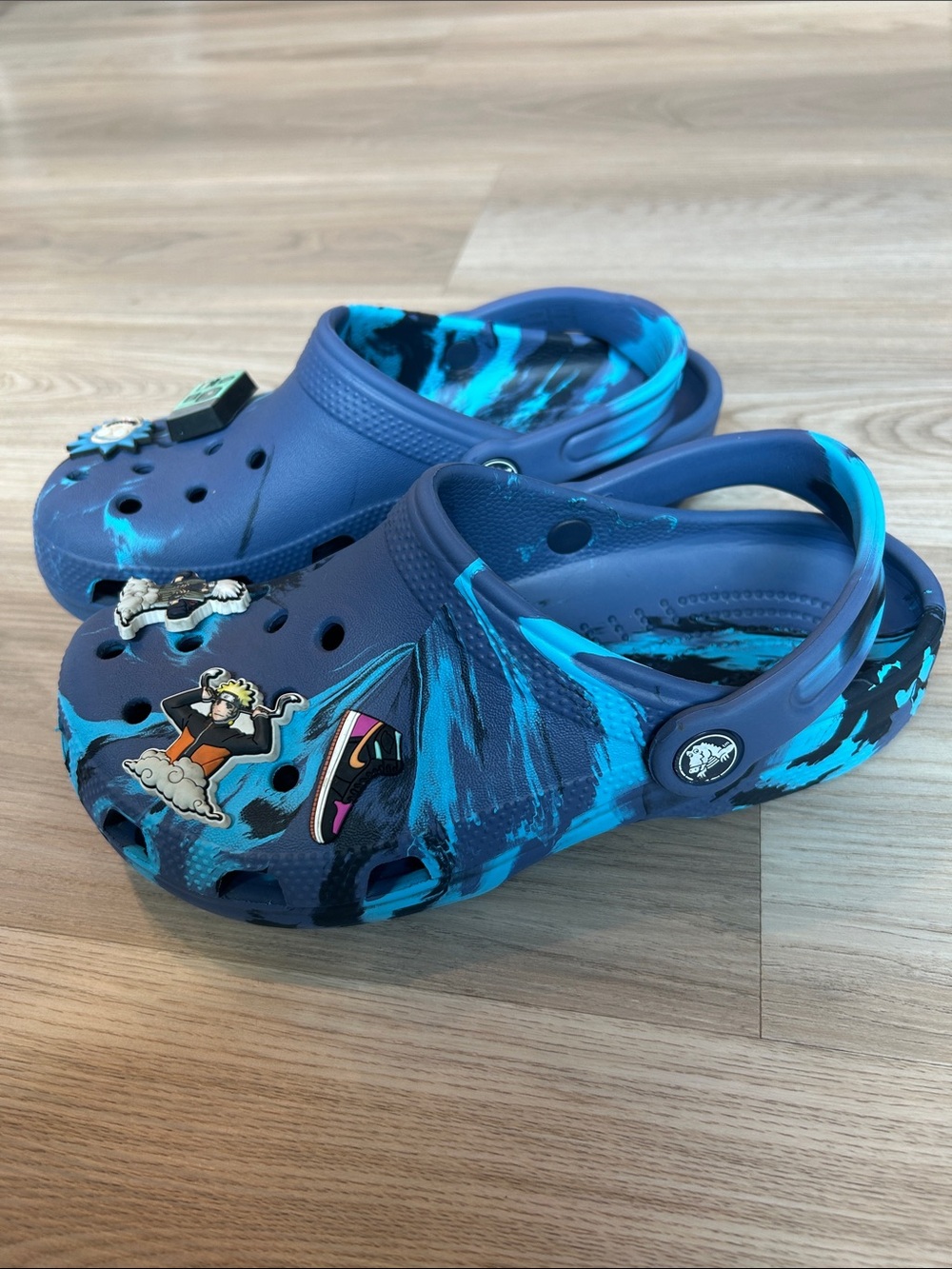 CROCS Kids Blue and Turquoise Tie-Dye Clog Sandals with Charms